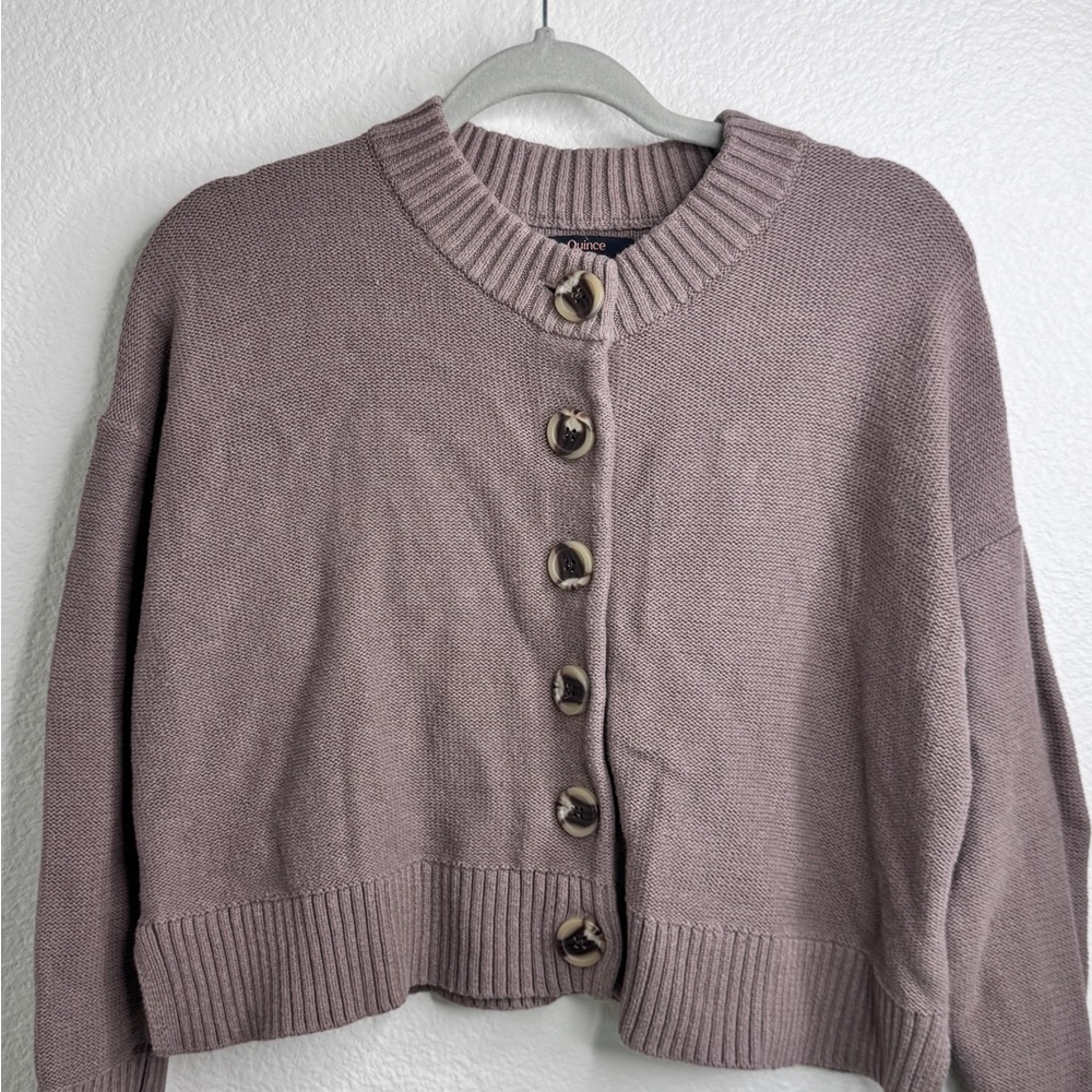 Quince Organic Cotton Cropped Boxy Cardigan Size S Cafe au Lait
